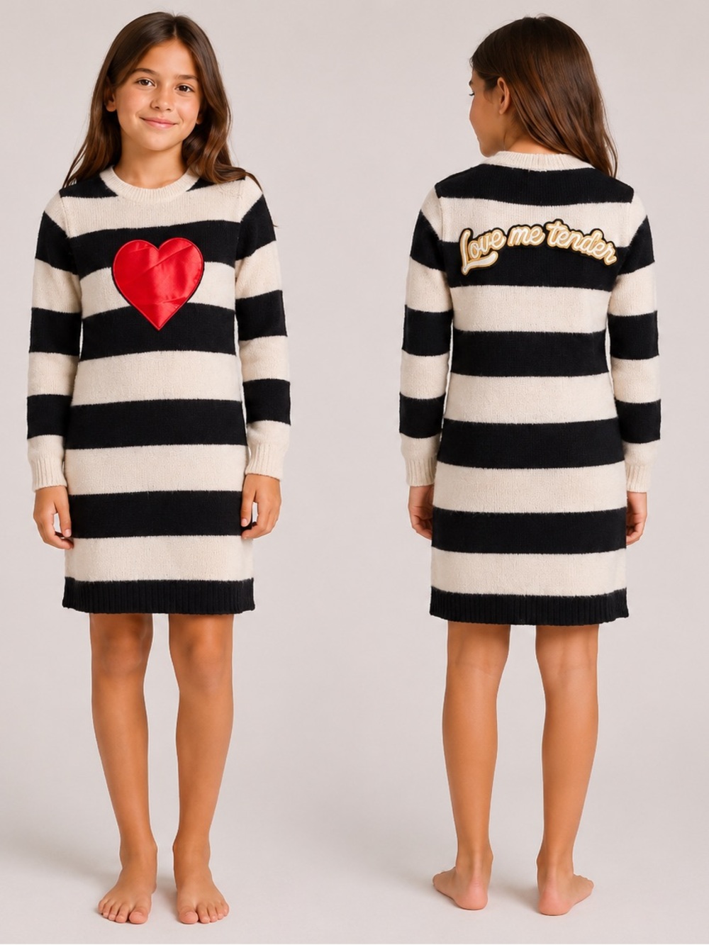 Pinko Kids Striped Heart and Love Me Tender Applique Tunic Top Dress